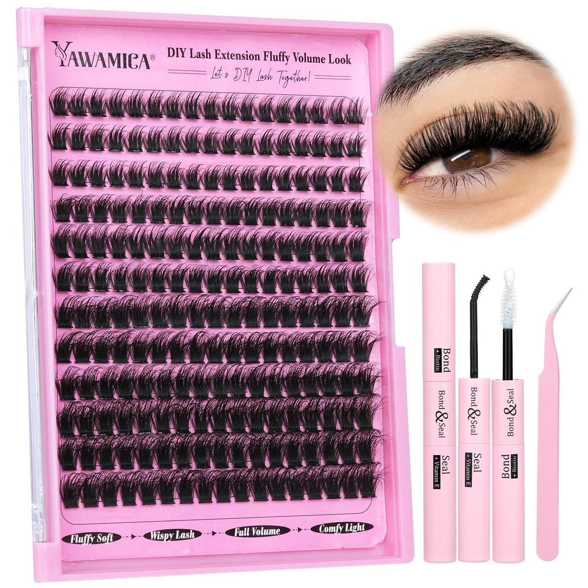 Yawamica fluffier lashes clusters kit 240pcs for a salon-like at-home look