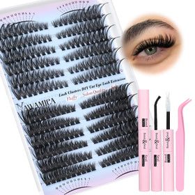 Yawamica lash clusters 50D-80D for cat-eye look, easy DIY lash extensions.