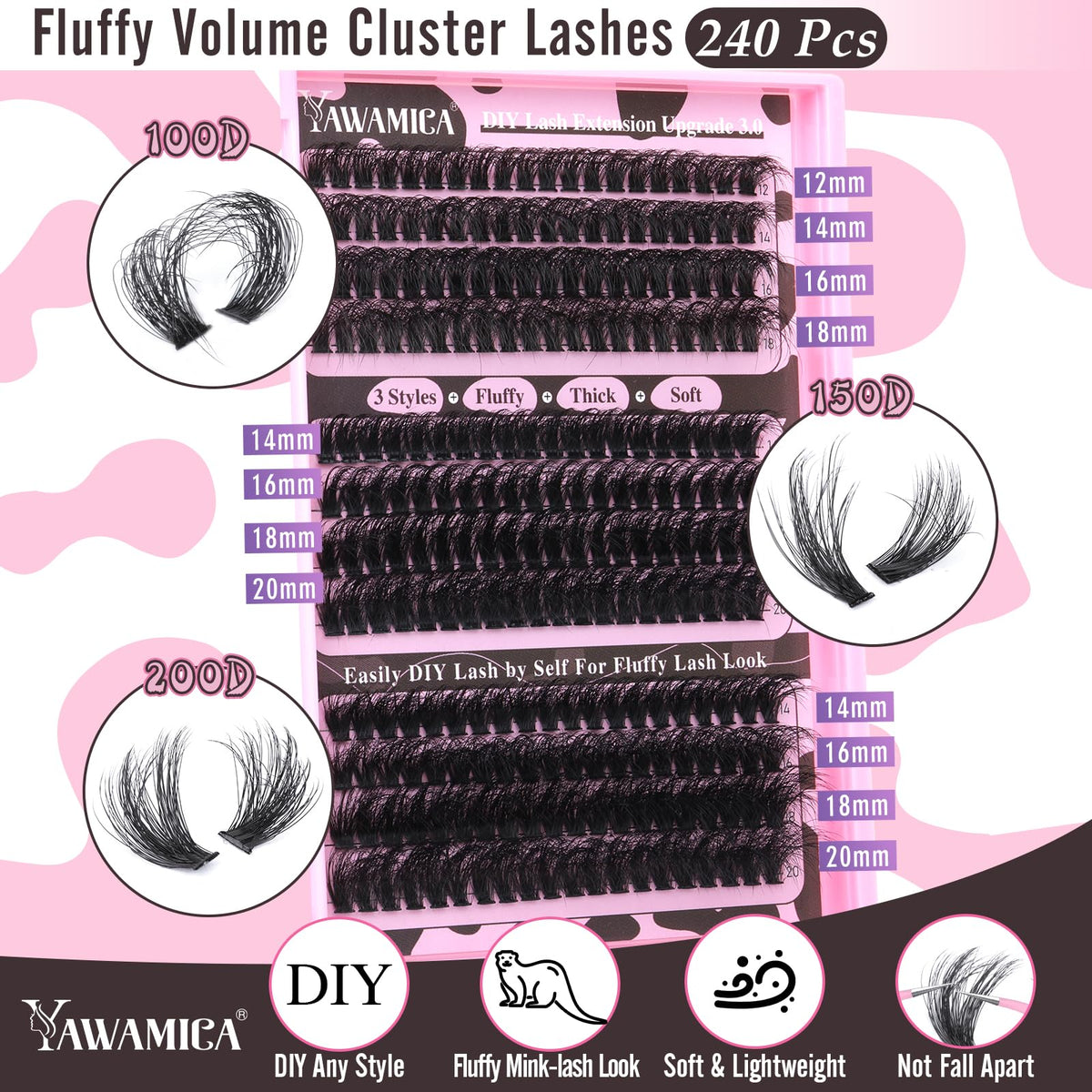 Yawamica mixed-volume clusters 100D-150D-200D for customizable fullness