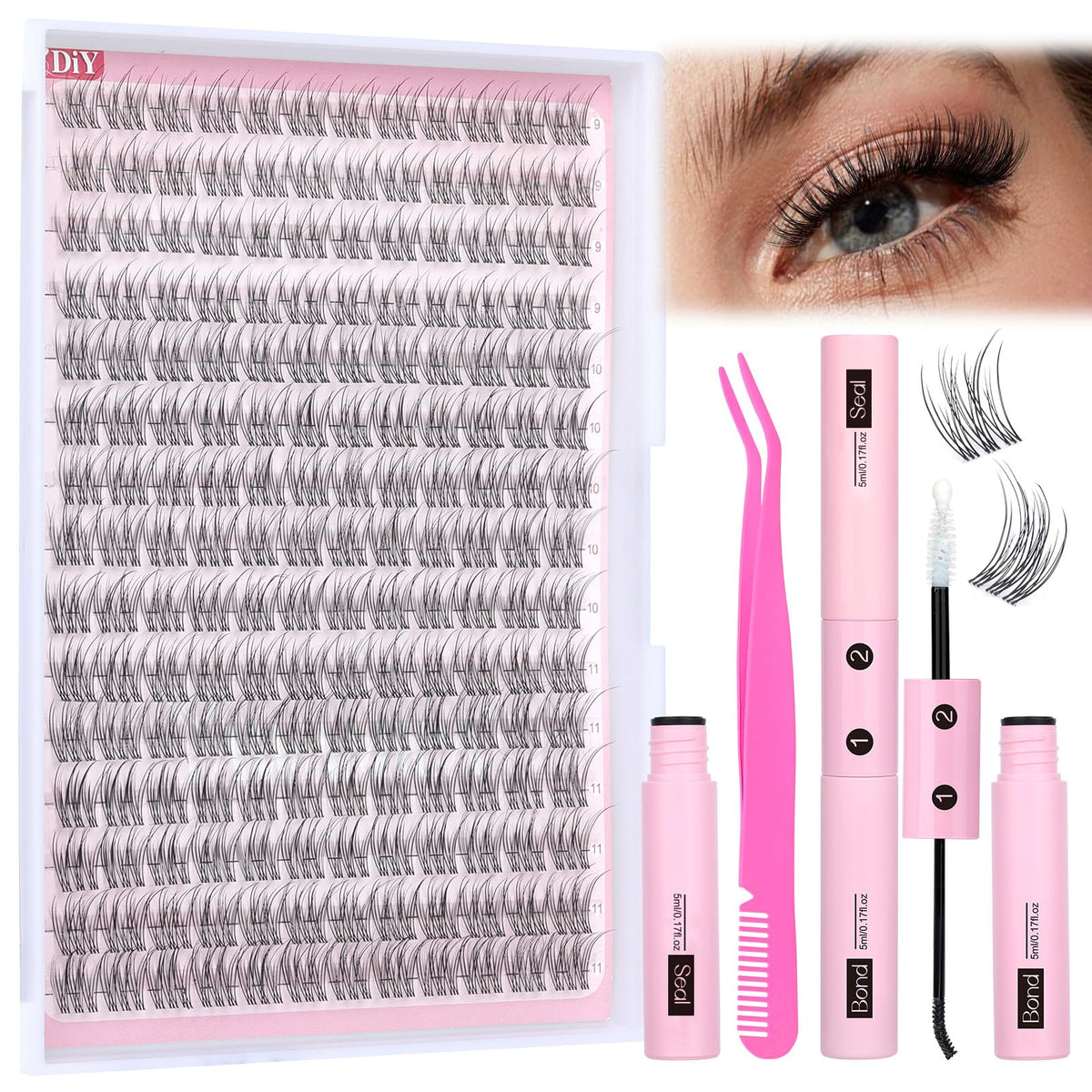 Yawamica natural lash extension kit with wispy clusters for at-home DIY look