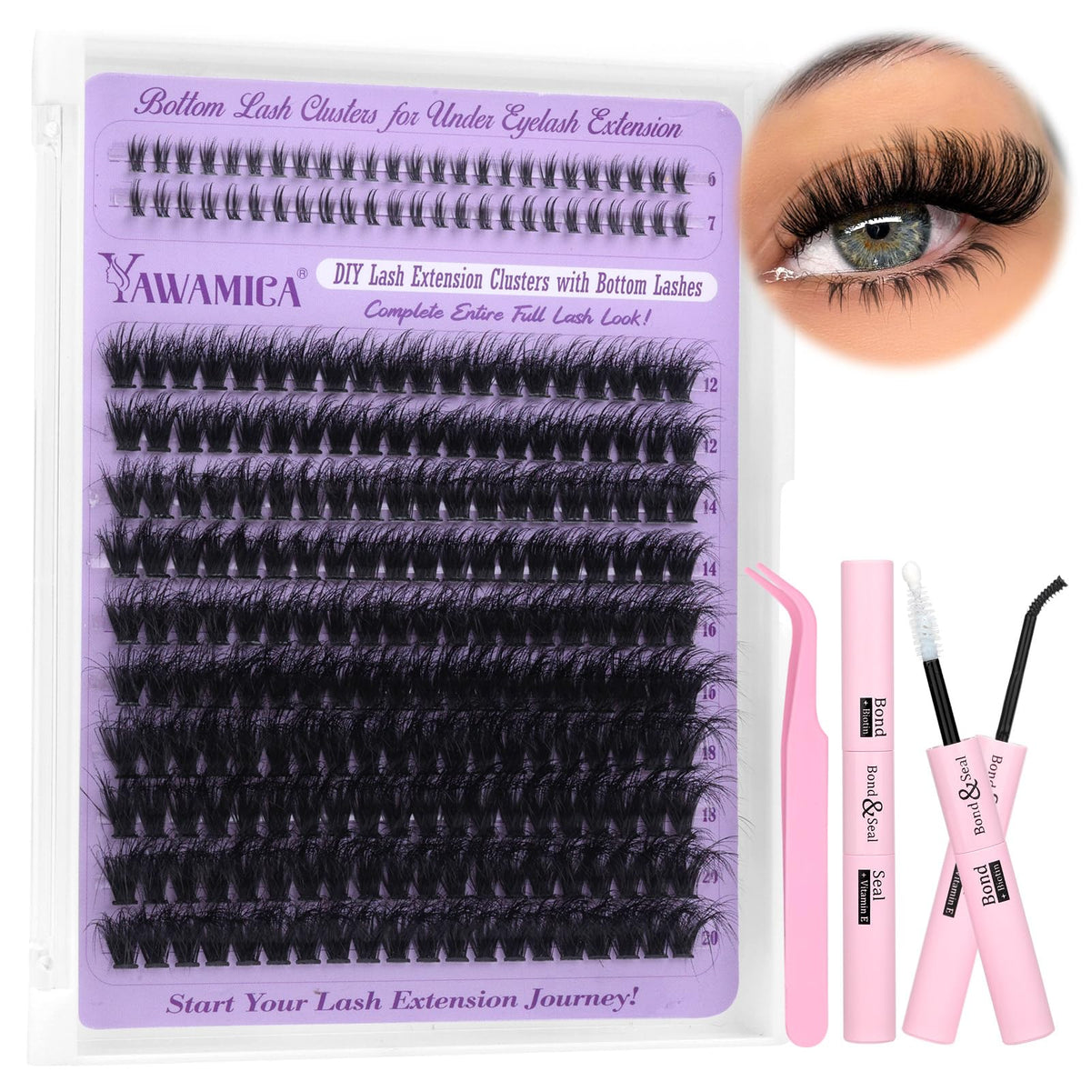 Yawmaica Lash Clusters Kit packaging for at-home lash DIY.