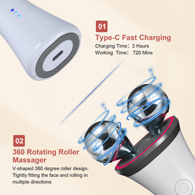 Yawpig microcurrent facial device LED aperture and rotating heads in action.