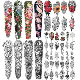 Yazhiji 46-sheet full-arm tattoo pack features bold florals for party-friendly body art.
