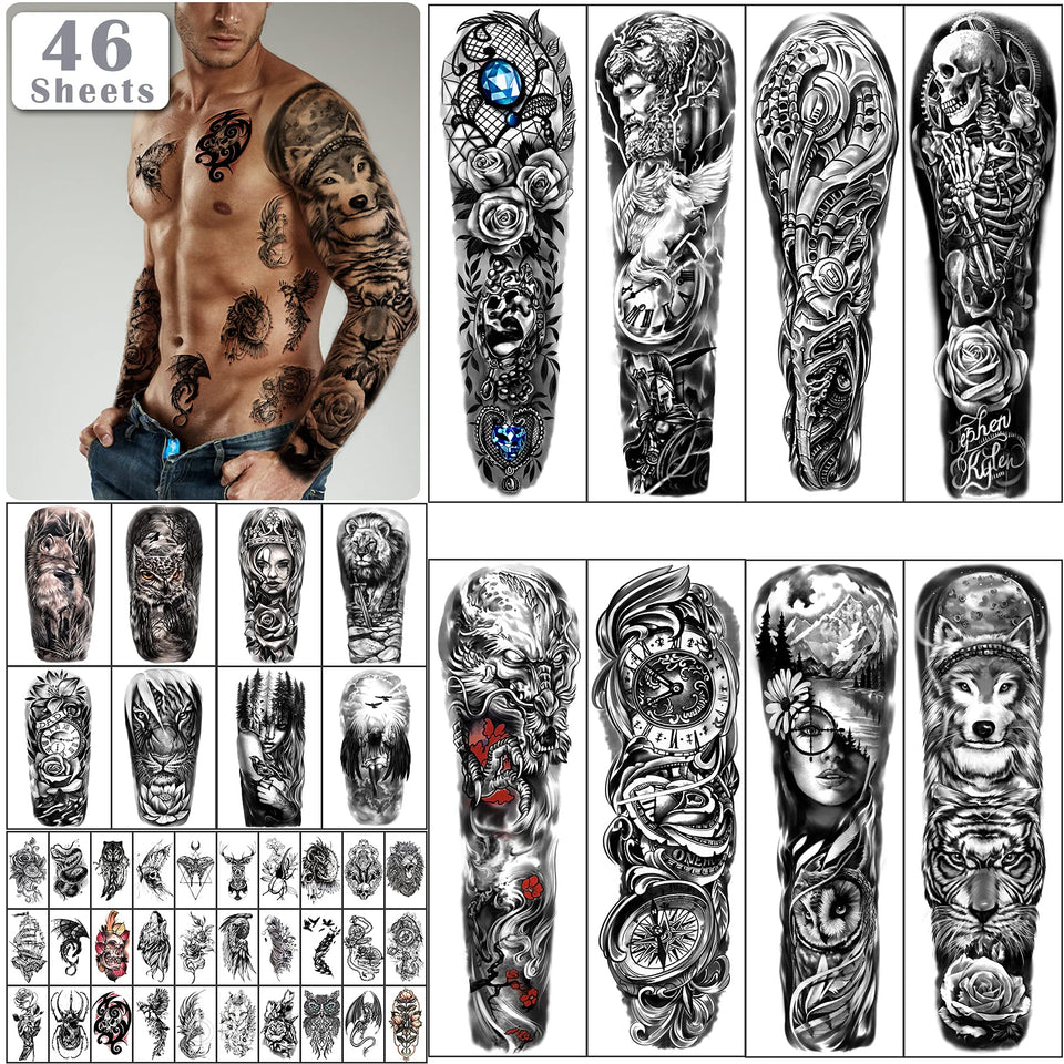 Yazhiji 46-sheets full-arm skull tattoos for versatile arm styling.