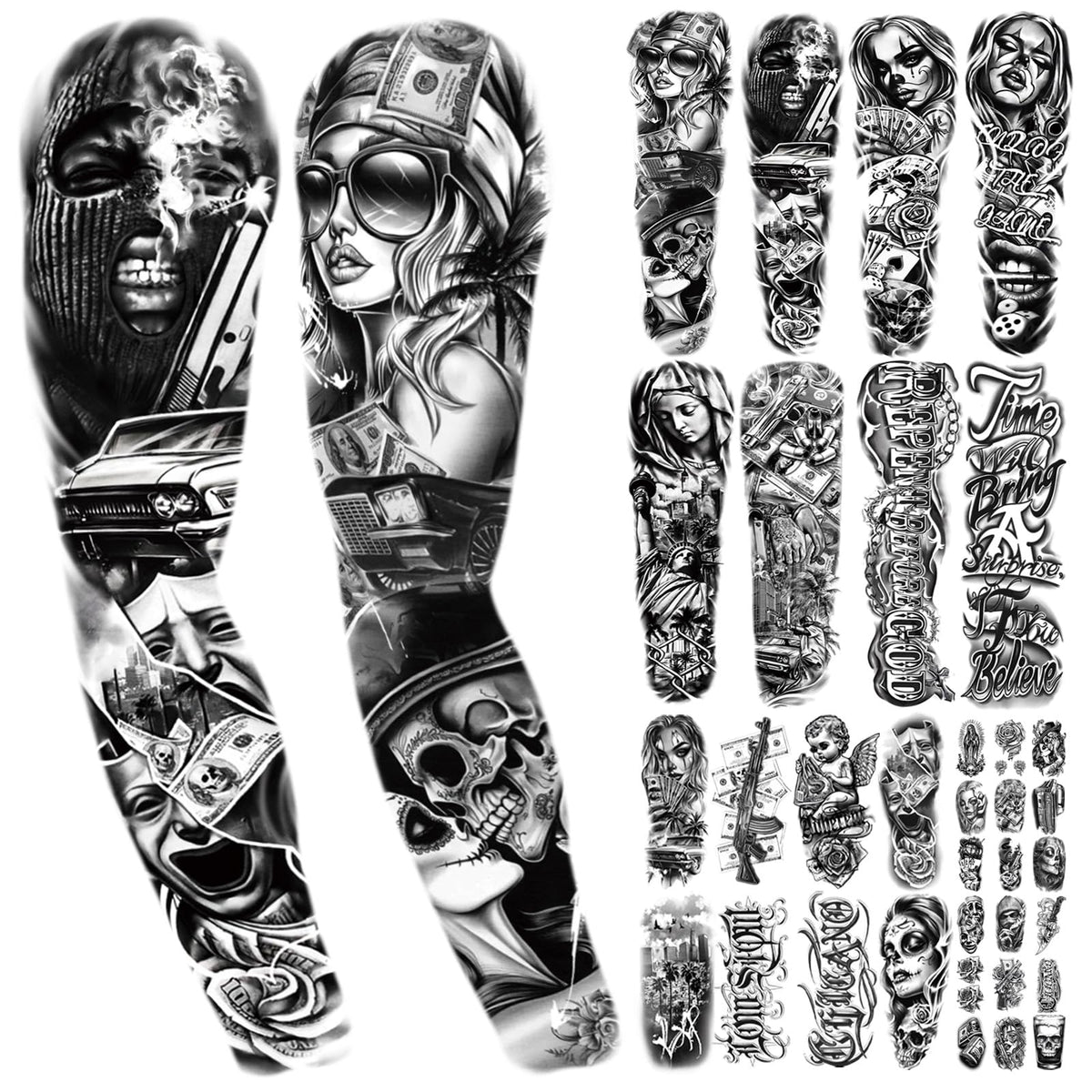 Yazhiji 46 waterproof full-arm sleeve tattoos for all-day wear and bold style.