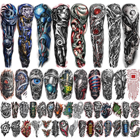 Yazhiji 48 waterproof tattoos for adults featuring a robot sleeve design, ideal for cosplay and events.