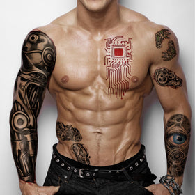 Yazhiji cosplay robot tattoo design enhances outfits with durable, sweat-resistant coverage.