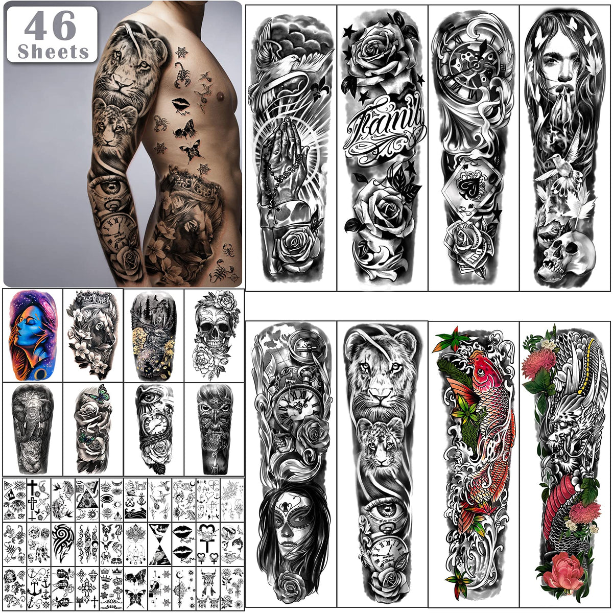 Yazhiji full-arm tattoo coverage showing extended sleeve look without commitment.