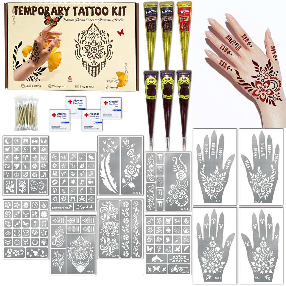 Yazhiji henna tattoos kit contents for at-home body art sessions