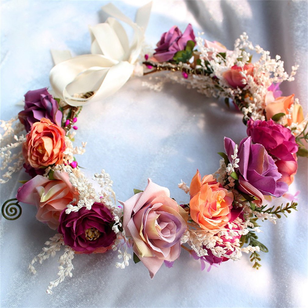 YAZILIND floral crown halo headpiece for weddings, festivals, and romantic photos.