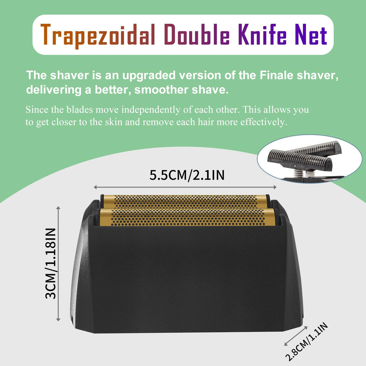 YAZIYIR shaver heads 2-pack provides durable, hypoallergenic foil heads.