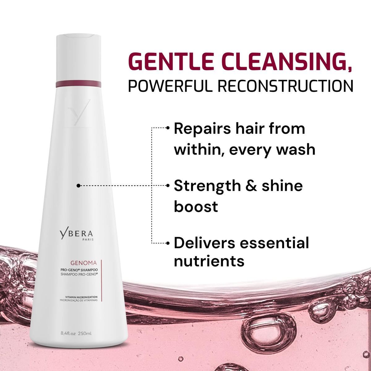 Lather from Ybera Genoma Pro-Geno Shampoo showing moisturizing cleansing