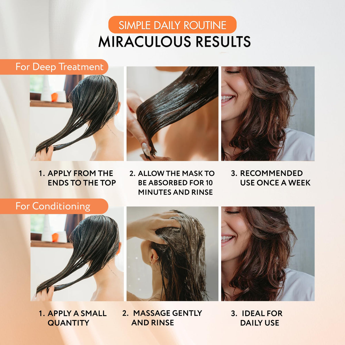 Dry, coarse hair visibly hydrated after Mirra Mask