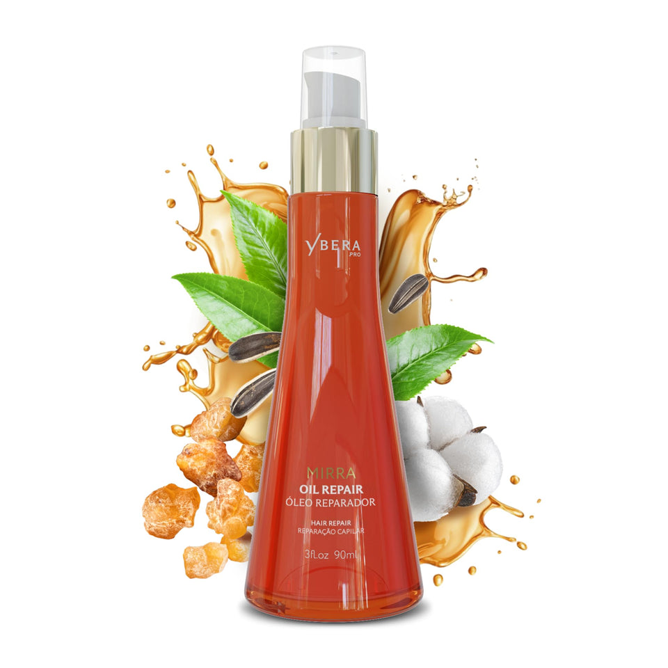 Ybera Paris Mirra Oil Repair bottle close up for dry and damaged hair
