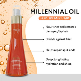 Ybera Paris Mirra Oil Repair dropper pouring signaling fast absorption and frizz control