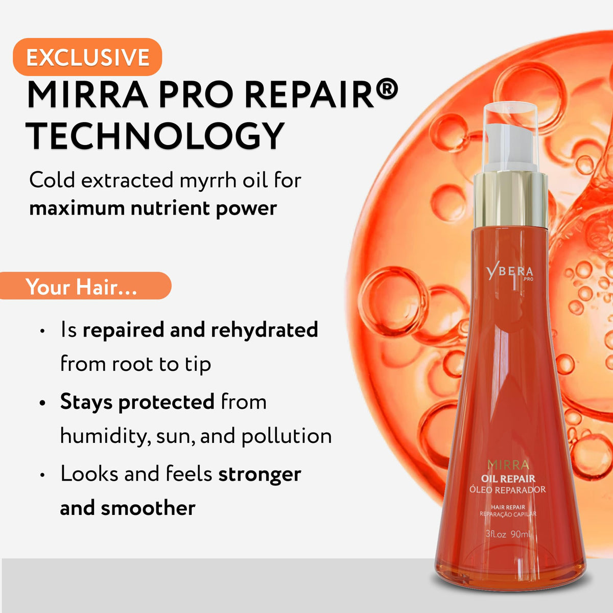 Ybera Paris Mirra Oil Repair application on hair ends reduces dryness