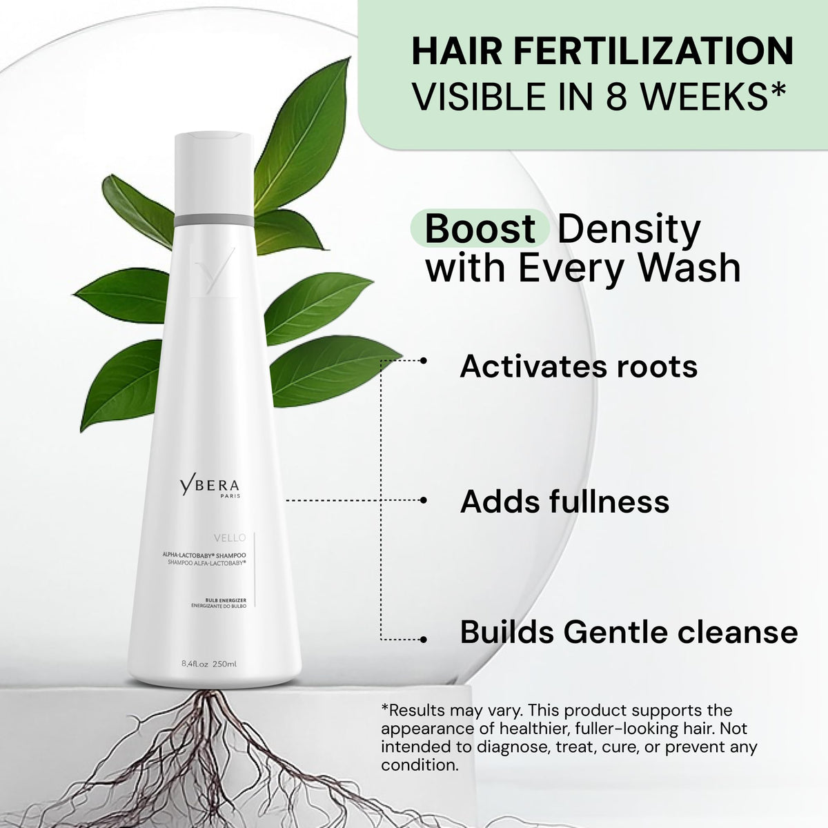 YBERA PARIS Vello bottle label highlights Alfa-Lactobaby technology and sulfate-free formula
