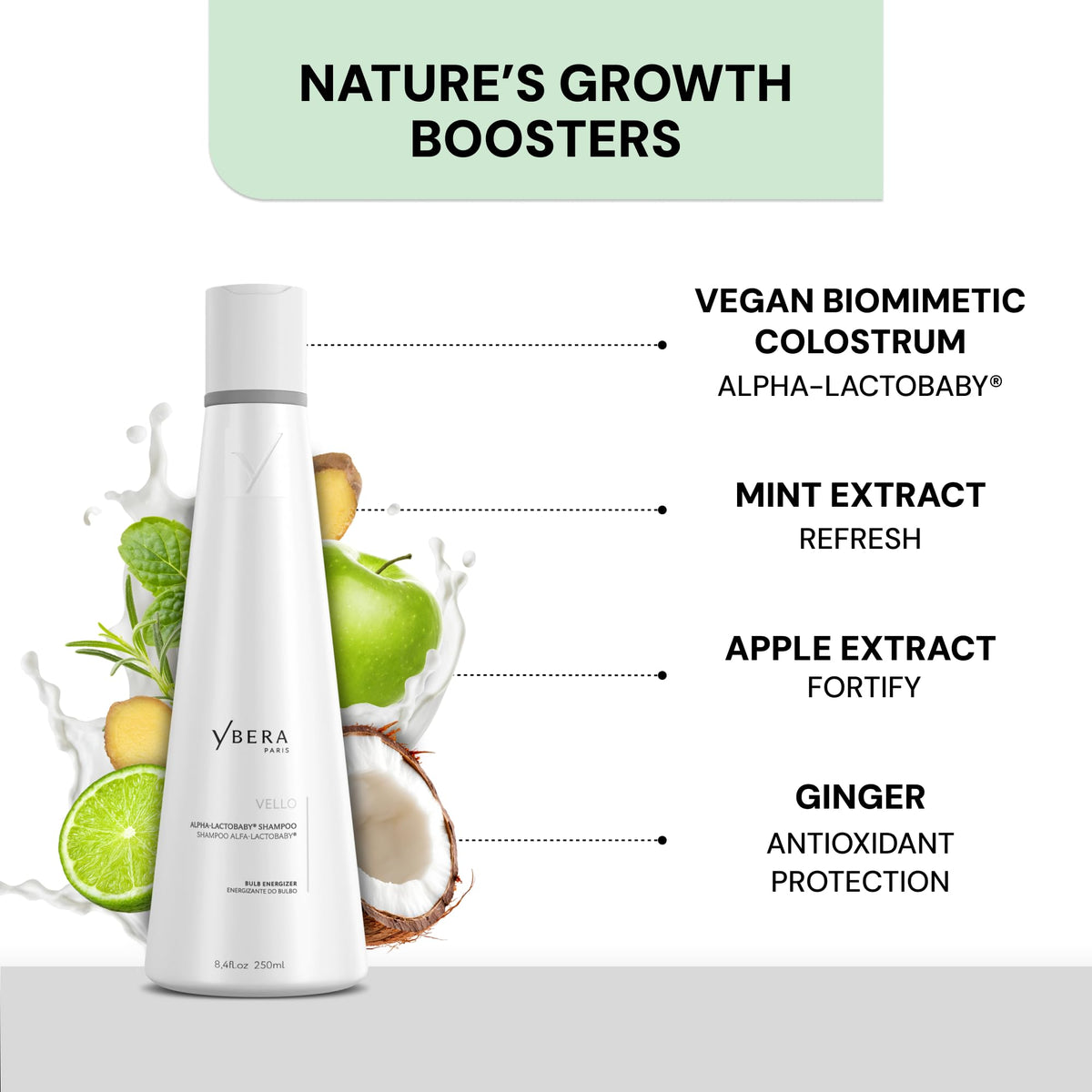 YBERA PARIS Vello scalp-care close-up showing gentle formulation