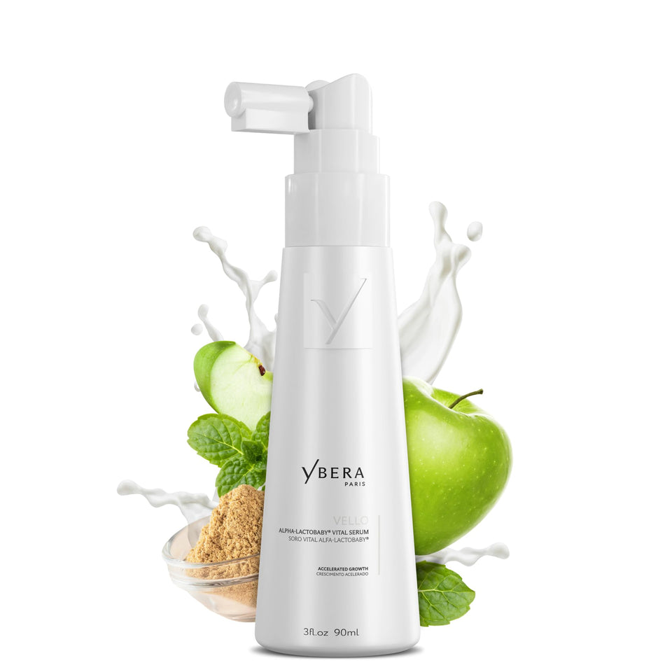 YBERA PARIS VELLO Serum bottle pour for thinning hair.