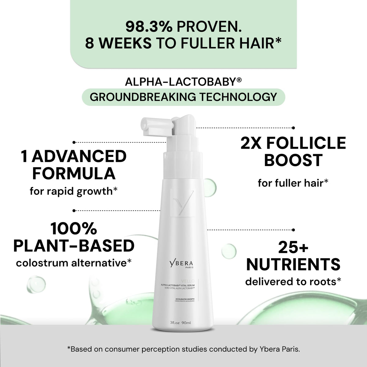 YBERA PARIS VELLO Serum label detail reveals biomimetic tech.