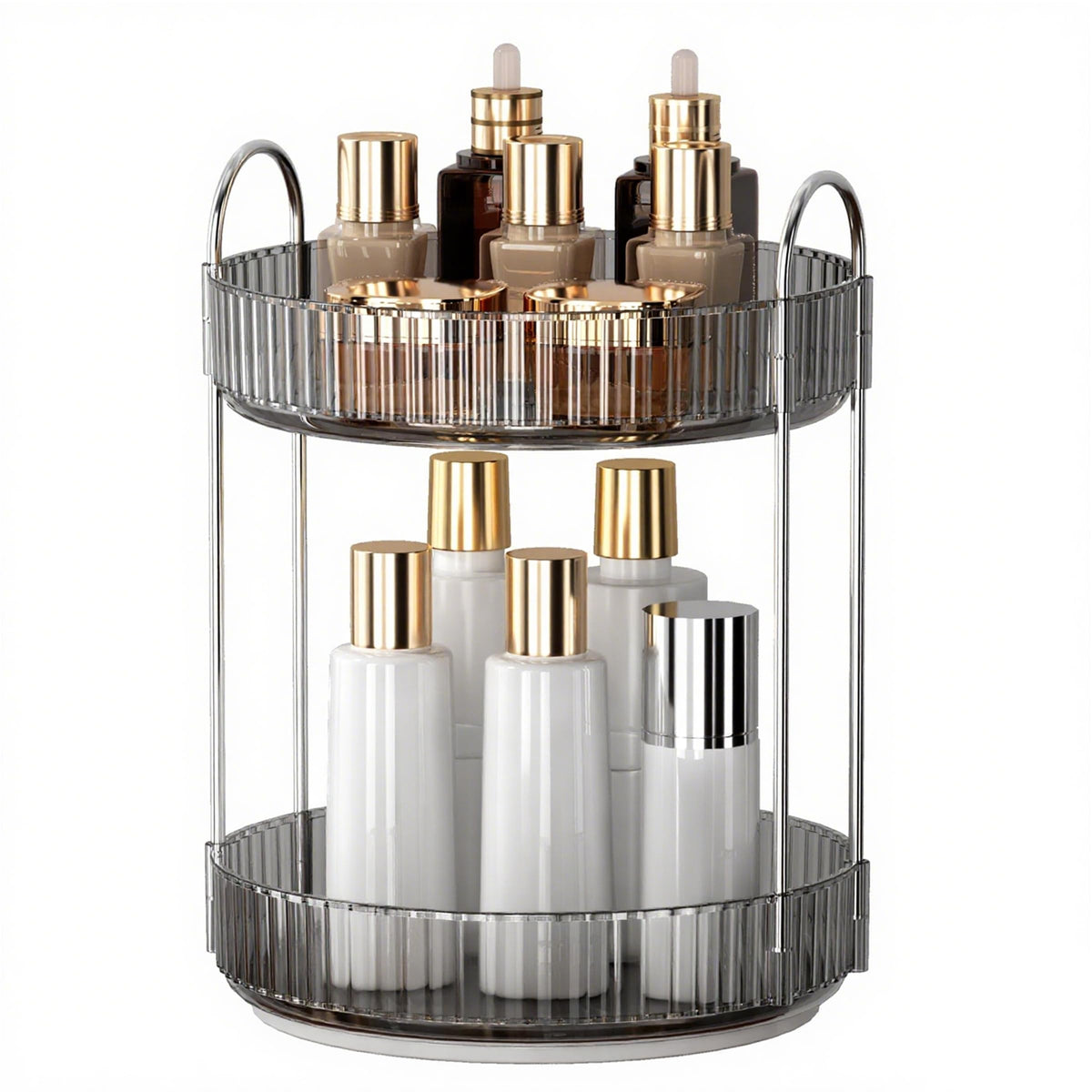 YCIA&DONE 360 rotating makeup organizer, top view, easy access to cosmetics.