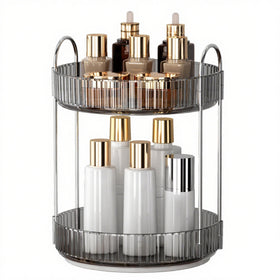 YCIA&DONE 360 rotating makeup organizer, top view, easy access to cosmetics.