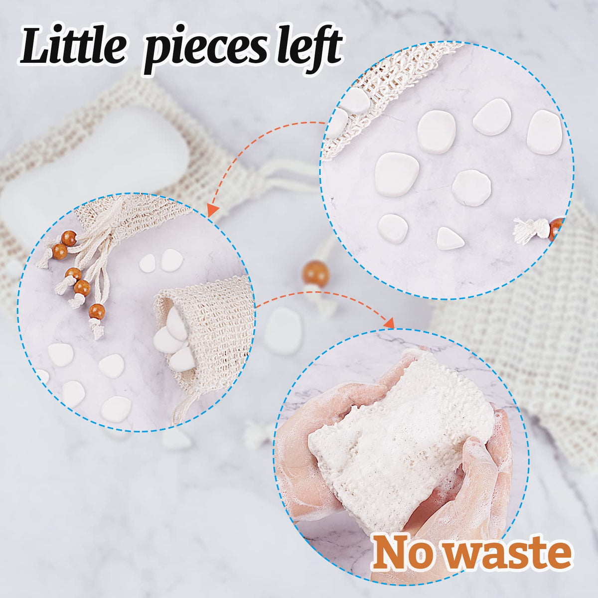 Ycolama soap bag in shower demonstrates easy exfoliation and long lasting soap.