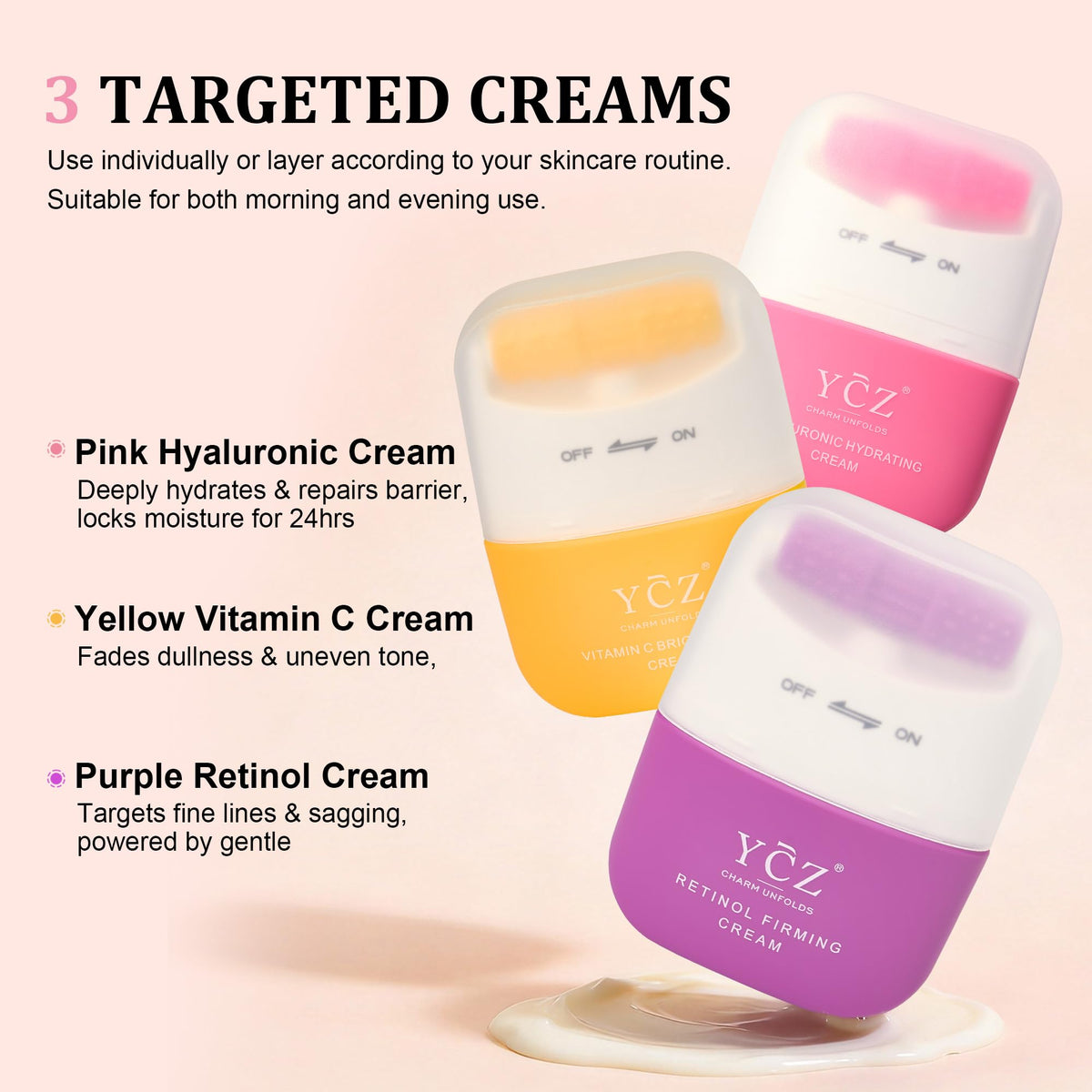 Ycz 3-in-1 neck firming cream roller in use on neck and jawline