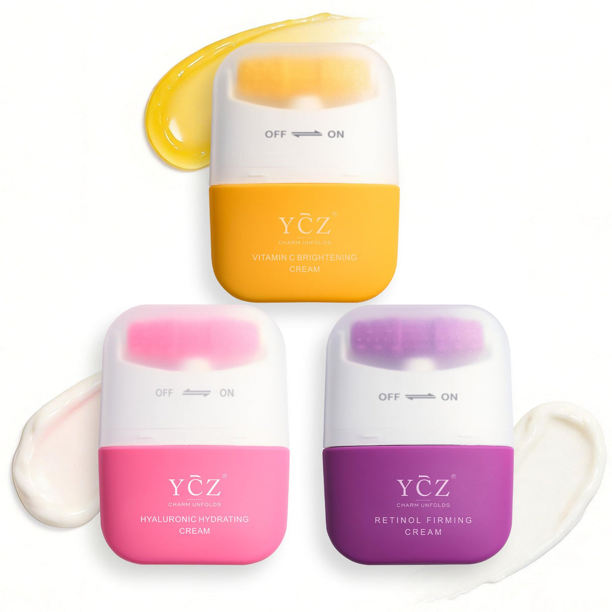 Ycz 3-in-1 neck firming cream roller closeup showing soothing, hydrating texture