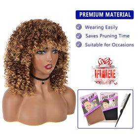 YEAME Curly Wig bangs detail demonstrates versatile styling options