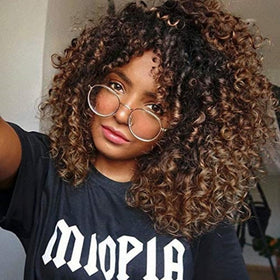 YEAME curly wig ombre brown mixed color close up showing texture for daily styling