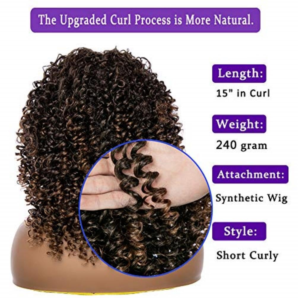 YEAME curly wig packaging shows four caps and care accessories