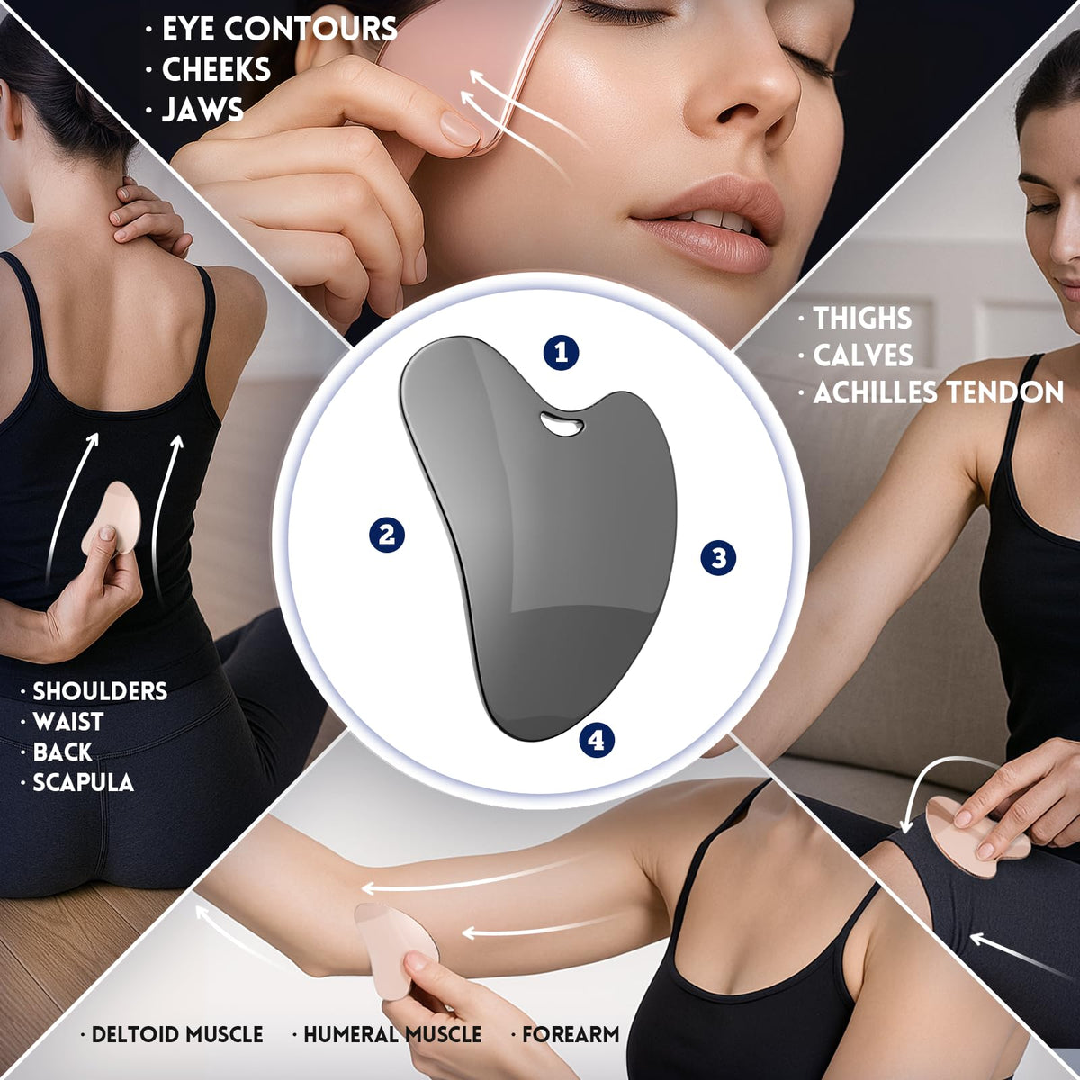 Yeamon ergonomic gua sha edge designed for precise facial contouring.