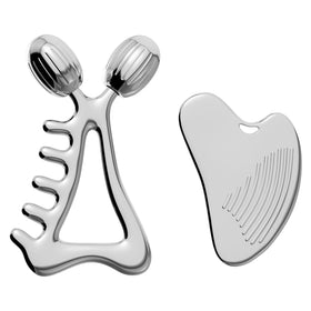 Yeamon gua sha heart tool with textured grip for precise facial contouring and tension relief.