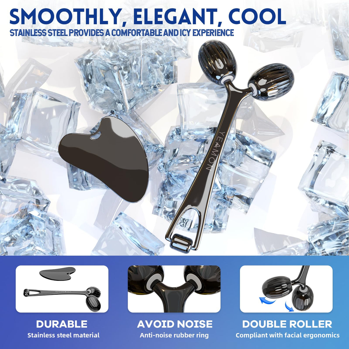 Yeamon stainless steel cooling roller demonstrates instant cool touch and durability.