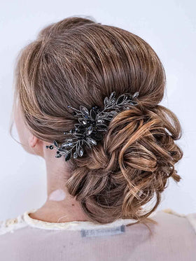 Yean baroque rhinestones and crystal accents brighten formal updos.
