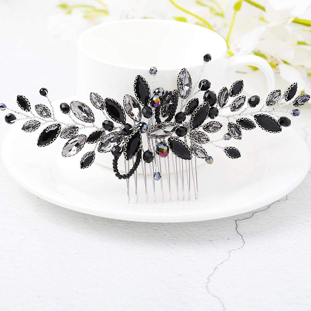 Yean decorative black hair comb with baroque rhinestones for elegant wedding styling.