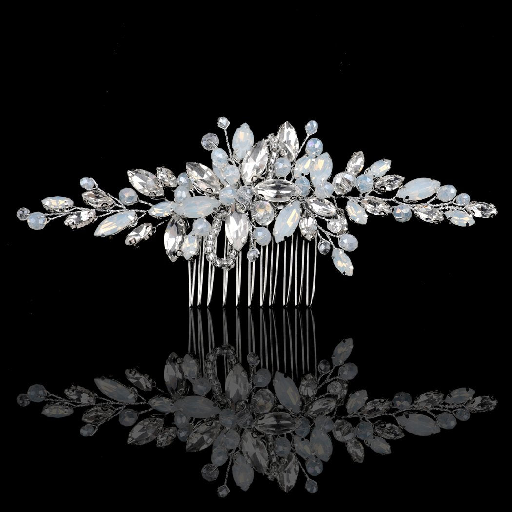 Yean opal rhinestones and crystals create a refined, timeless look.