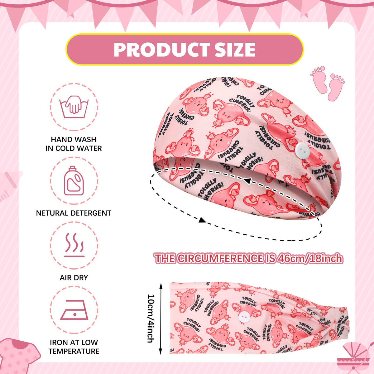 Yearntown nurse headband with baby footprints print for obstetric rounds.