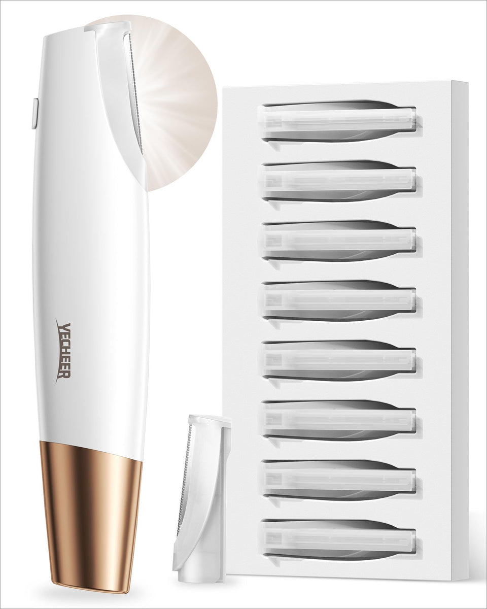 YeCheer Dermaplane Razor for women with LED light highlights precise dermaplaning of the face.