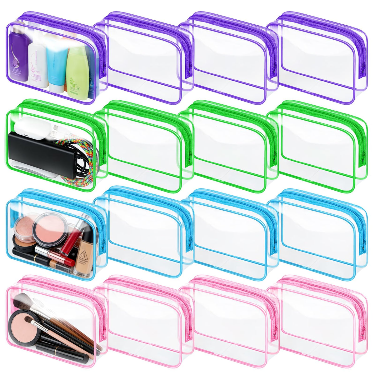 YedsIntu clear makeup bag set with 16 pieces for organized travel and daily use