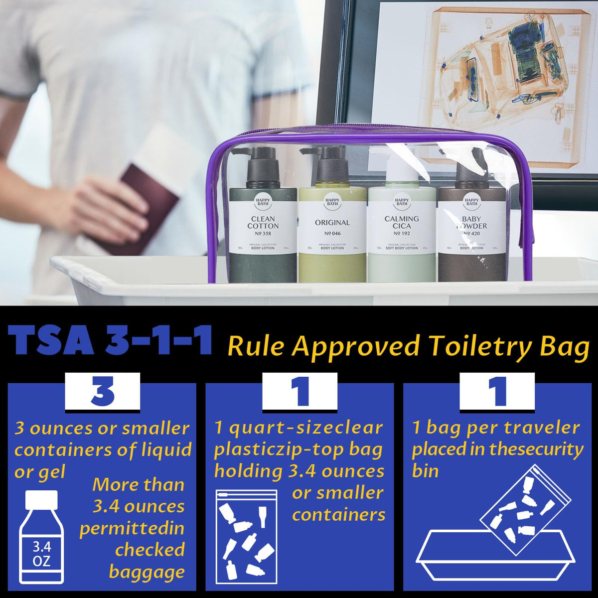 YedsIntu travel bag is TSA-approved for carry-on and 3-1-1 liquids compliance.