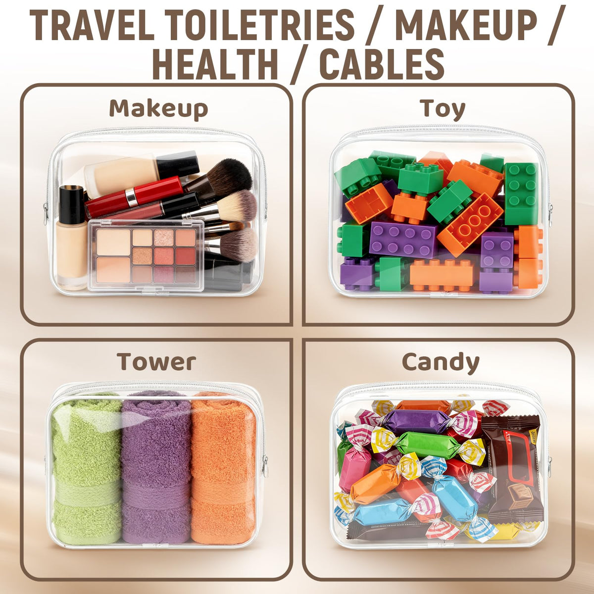 YedsIntu transparent cosmetic bag interior with items visible for easy pickup.