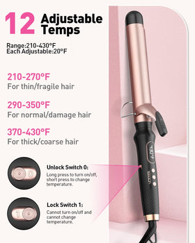 YEEGOR curling iron showing 12 heat settings for versatile styling