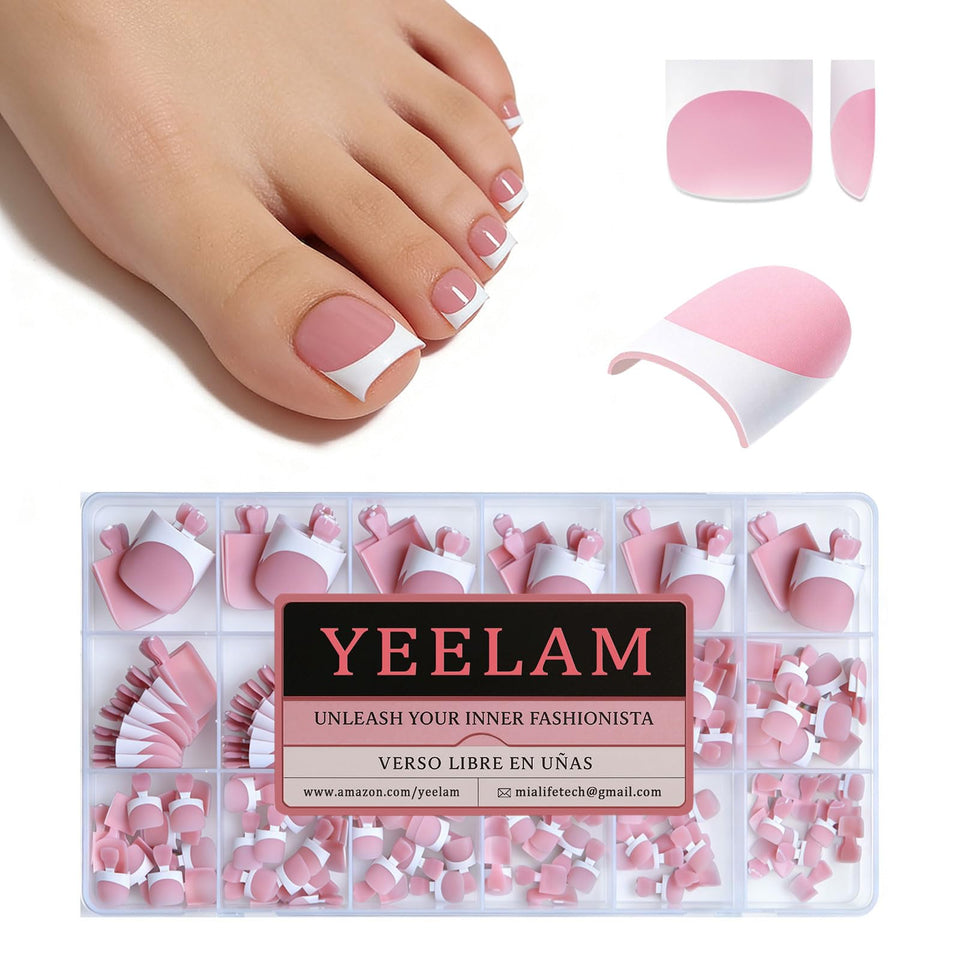 YeeLam press-on toenails with French tip kit for DIY pedicures.