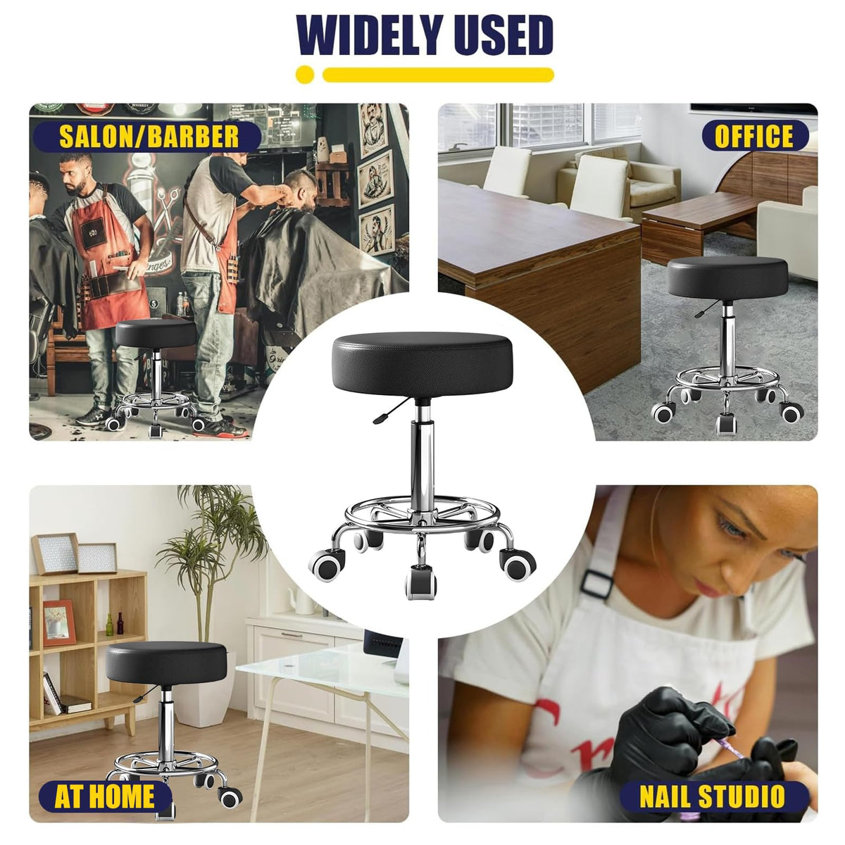 YEEZEE rolling stool provides 360 degree swivel for easy access.