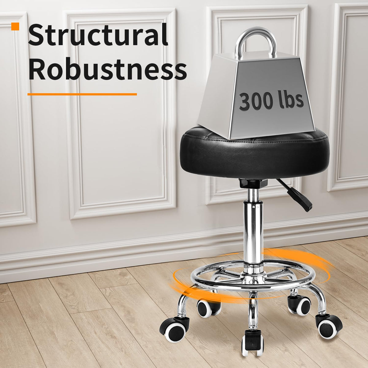 YEEZEE rolling stool chrome base provides sturdy stability for daily use.