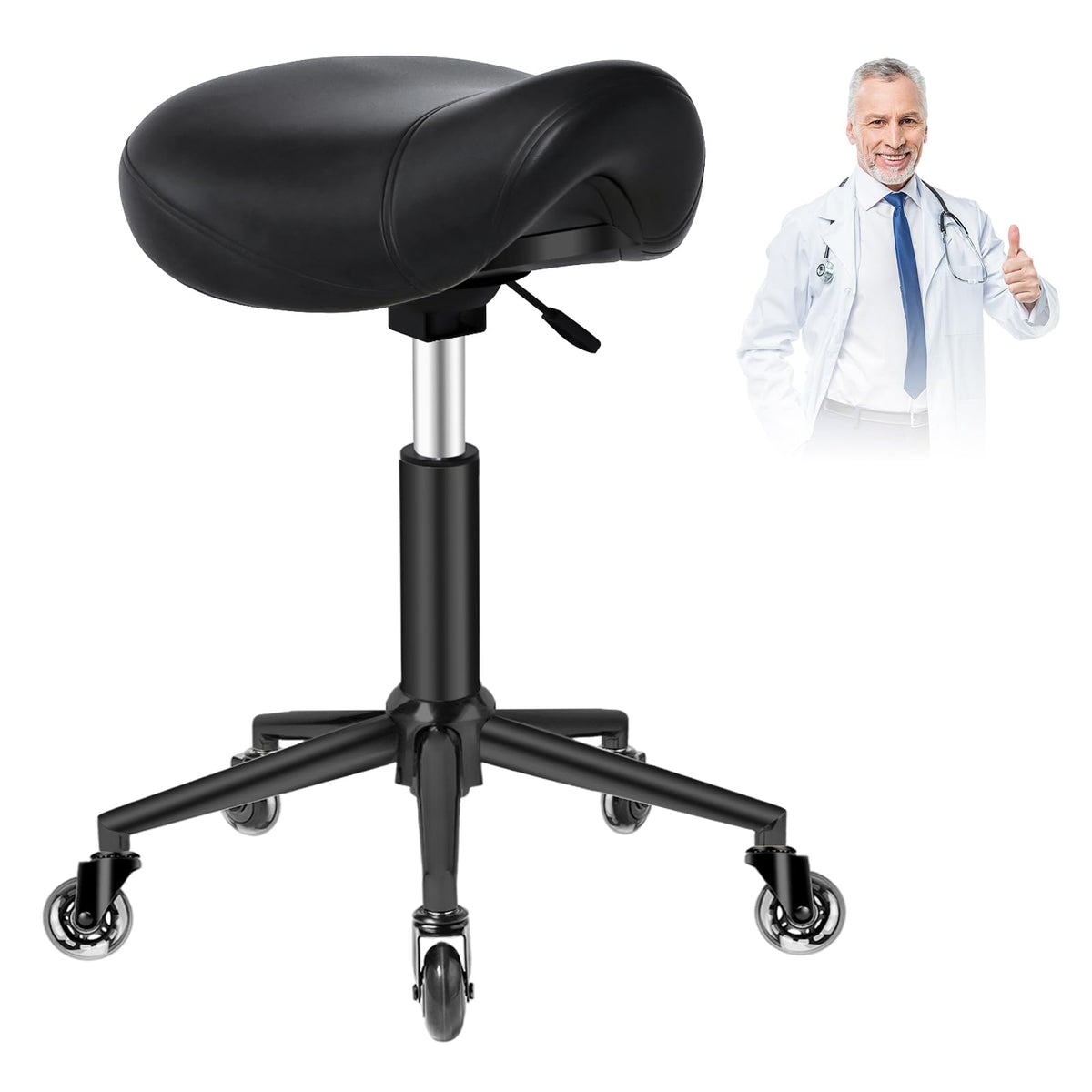 YEEZEE saddle stool seat top view highlights spacious cushion for extended comfort.