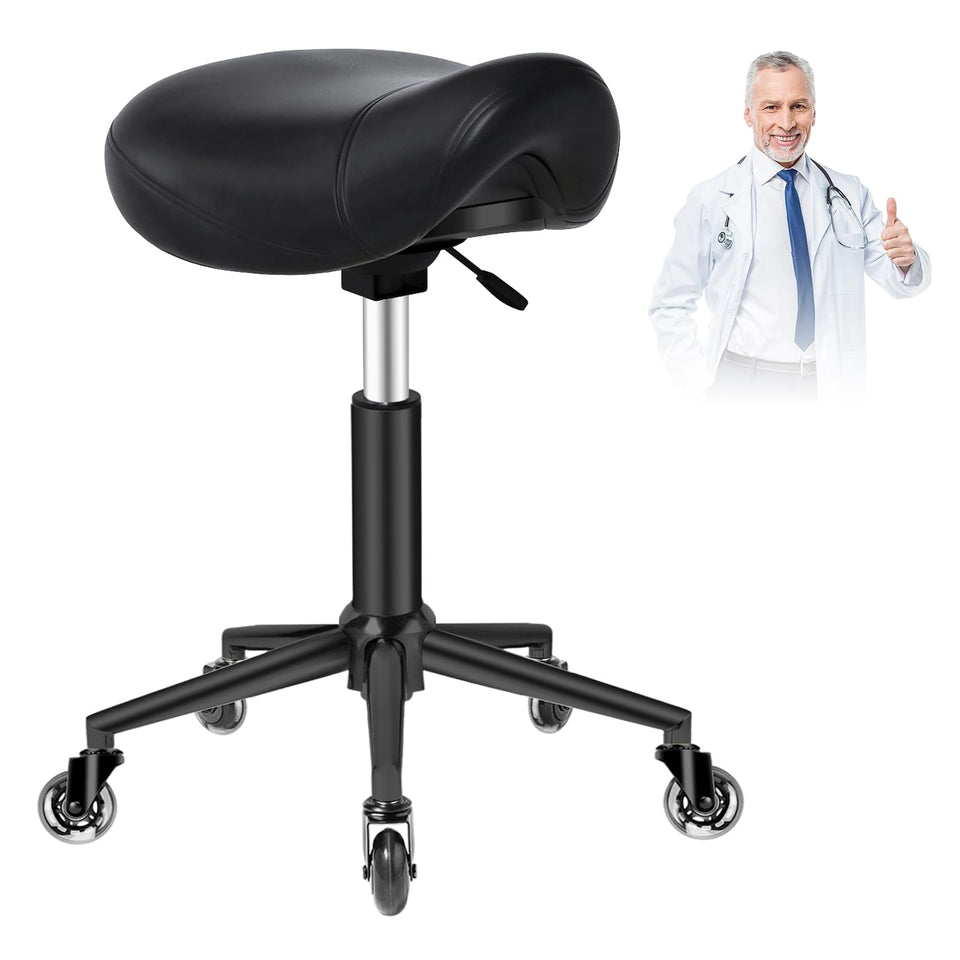 YEEZEE saddle stool seat top view highlights spacious cushion for extended comfort.