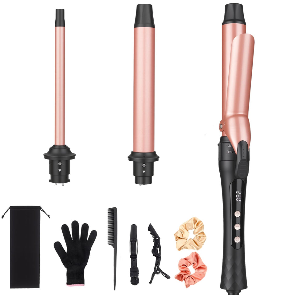 YEGUBEGU 3-in-1 curling wand with interchangeable barrels for versatile styling